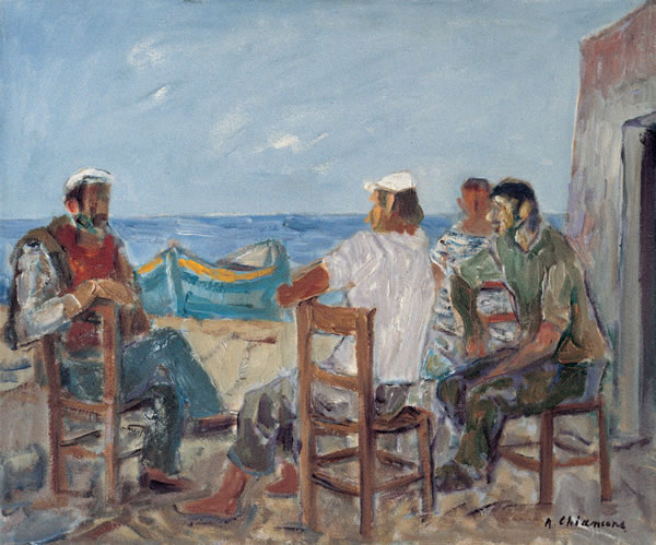 Nel porto, anni ’60, olio su tela, cm 50x60, Napoli, collezione privata